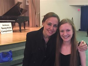Erin Guetzloe as a finalist in the the McKinney Young Artist Competition. Photo with judge and clinician Petronel Malan